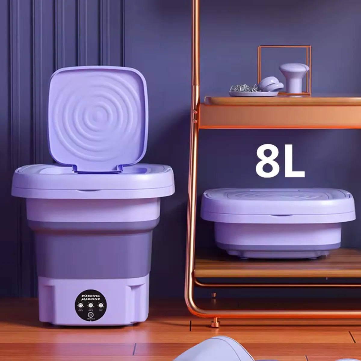 Lavadora portátil WashGo Mini en uso lavando ropa