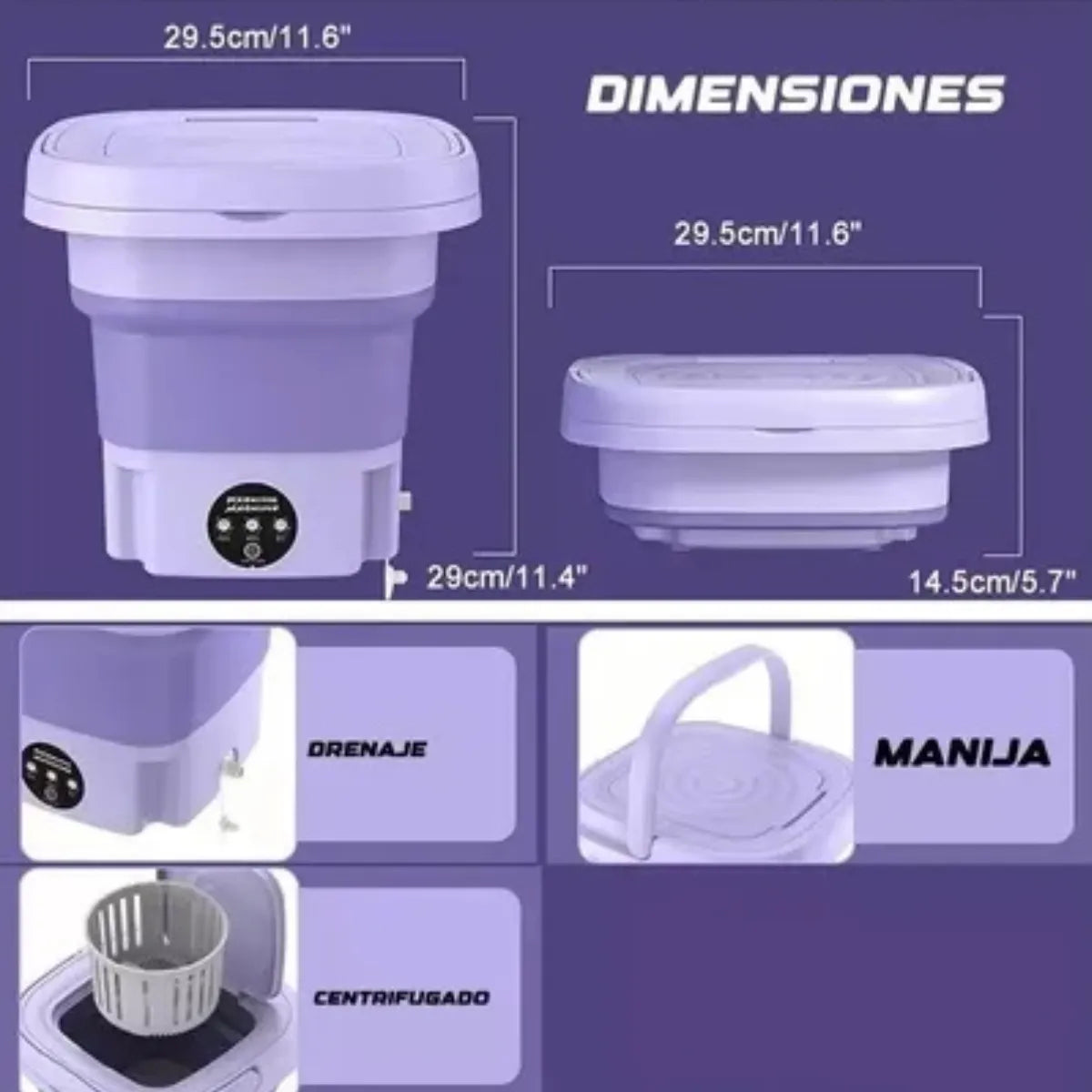 dimensiones mini lavadora plegable